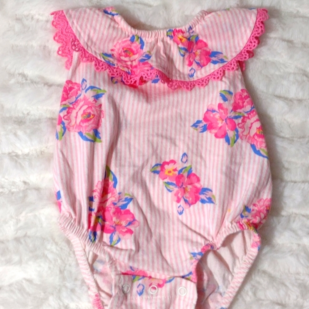 Catherine Malandrino Baby Pink Floral 100% Cotton Onesie-6-9 months